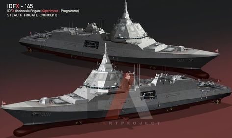 A stealth ship is a ship which employs stealth technology construction techniques in an effort to ensure that it is harder to detect by one or more of radar, visual, sonar, and infrared methods. Though radar cross-section (RCS) reduction is a fairly new concept many other forms of masking a ship have existed for centuries or even millennia. Futuristic Navy Ships, Naval Ship Concept, Stealth Ship, Stealth Technology, Model Warships, Space Ship Concept Art, Navy Aircraft Carrier, Capital Ship, Civil Defense