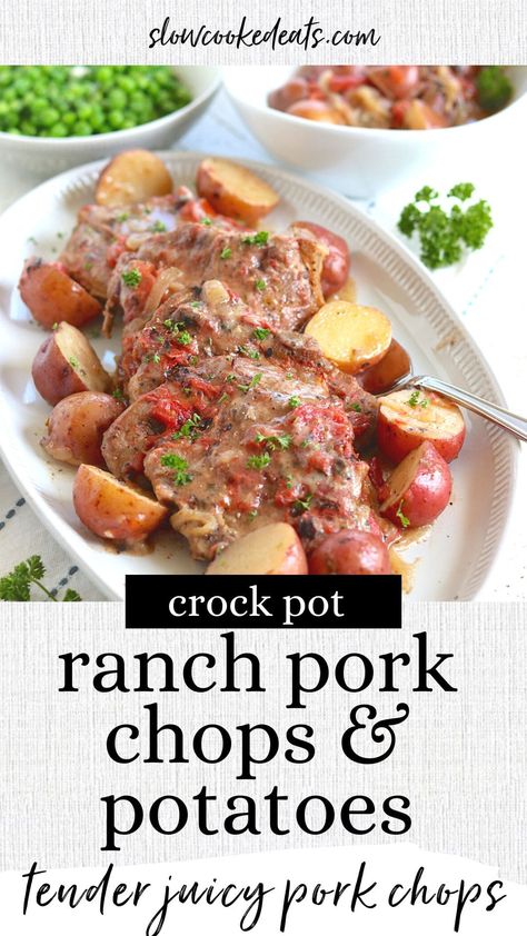 Crock Pot Pork Chops and Potatoes with Ranch Dressing Mix Ranch Pork Chops And Potatoes, Crockpot Ranch Pork Chops, Potatoes Crockpot, Ranch Pork Chops Crock Pot, Pork Chop Recipes Crockpot, Slow Cooker Recipes Pork, Recipe Crockpot, Pork Chops And Potatoes, Ranch Pork Chops