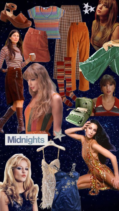 #midnights #midnightstaylorswift #midnightsoutfits #taylorswift #outfits #outfitinspo #70s Midnights Mayhem With Me Outfits, Midnights Aesthetic Outfits Taylor Swift, Midnights Era Outfit Ideas, Midnights Aesthetic Outfit, Taylor Midnights Outfits, Midnight Era Outfits, Midnights Outfit Taylor Swift, Midnights Inspired Outfit, Taylor Swift Midnights Outfit Ideas