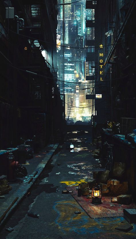 ArtStation - Cyber Punk Back Alley , James O'Brien (Vadim Ignatiev) Alley Way, Dark Alley, Sci Fi City, New Retro Wave, Cyberpunk Aesthetic, Dark City, Cyberpunk City, Arte Cyberpunk, Futuristic City