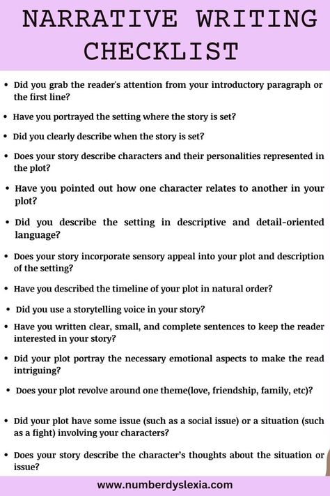 Enhance your storytelling skills with our "Narrative Writing Checklist." This handy checklist for narrative writing is your trusty guide to crafting captivating tales. It includes essential checkpoints for your story, like plot development, character depth, vivid descriptions, and grammar checks. By using this checklist, you can make your narratives more engaging, clear, and error-free. Click to explore more and improve your writing skills and captivate your readers with compelling stories. Narrative Writing Checklist, Character Depth, Plot Development, Introductory Paragraph, Writing Checklist, Describing Characters, The Art Of Storytelling, Narrative Writing, Bedtime Stories