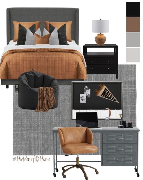 Tilly Upholstered Bed curated on LTK Masculine Bedroom Mood Board, Teen Boy Room Colors, Teenager Room Ideas, Teenage Boys Bedroom Ideas, Teen Boys Bedroom Ideas, Boys Bedroom Grey, Masculine Bedrooms, Teen Boys Bedroom