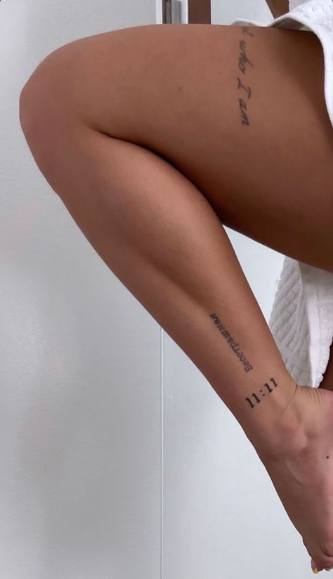 Writing Tattoos, Petite Tattoos, Leg Tattoos Women, Dope Tattoos For Women, Cute Tattoos For Women, Classy Tattoos, Discreet Tattoos, Dainty Tattoos, Girly Tattoos