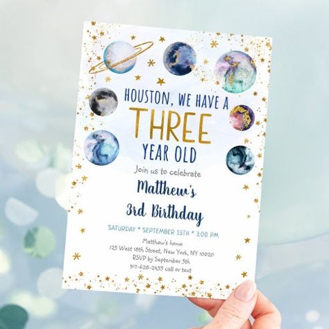 Space 3rd Birthday | Zazzle Outer Space Birthday Invitations, Planet Birthday, Third Birthday Invitations, Space Birthday Invitation, Sun Birthday, First Trip Around The Sun, Outer Space Party, Outer Space Birthday, Space Birthday Party