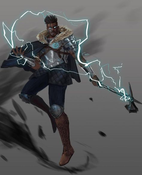 Storm Mage Fantasy Art, Storm God Fantasy Art, Dnd Storm Sorcerer, Storm Herald Barbarian, God Character Design, Storm Sorcerer, God Of Storms, Lightning Magic, Storm God