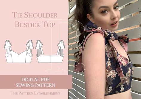 Women's Tie Shoulder Bustier Crop Top With Sweetheart Neckline, Ladies Downloadable Printable PDF Sewing Pattern Size XS-XXL - Etsy Cheap Fabric, Women's Tie, Sewing Pattern Sizes, Womens Tie, Bustier Top, Sewing Basics, Bustiers, Sewing Thread, Pdf Sewing Patterns