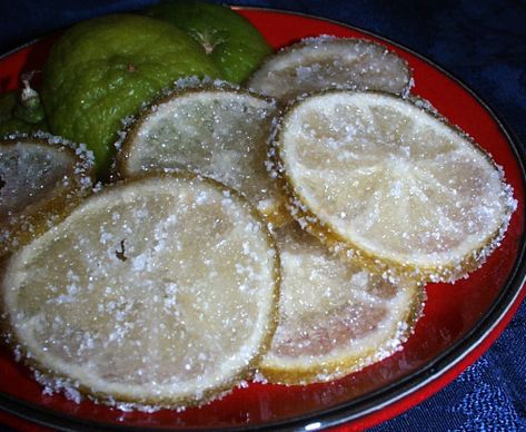 Right after joining RZ, I tried And was not able to find a recipe for candied limes, but Chef Neta kindly helped me find this 1 at the Food Network website. Twice since then questions have come up about candied limes, so I thot I would post the recipe. I modified the prep slightly to make it easier And more clear. I use the slices mainly to garnish lime-based beverages, desserts or baked goods, but also cut in sml pieces to add color And flavor to trail mix or add as a sml item to add ... Candied Limes, Lime Tart, The Food Network, Slices Recipes, Food Garnishes, Cake Decor, Trail Mix, Limes, Mini Desserts