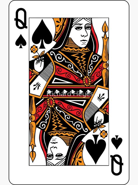 "Queen of Spades" Sticker for Sale by Richard Heyes | Redbubble Queen Of Spades Card Design, Chess Queen Tattoo, Playing Cards Queen, Chess Queen, Cards Playing, Queen Tattoo, The Rush, Card Deck, Playing Card