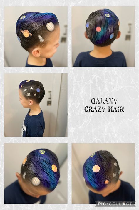 Crazy Hair For Boys, Hair For Boys, Crazy Hair Day Ideas, Hair Projects, Galaxy Hair, Crazy Hair Day, Crazy Hair Days, School Events, Crazy Hair