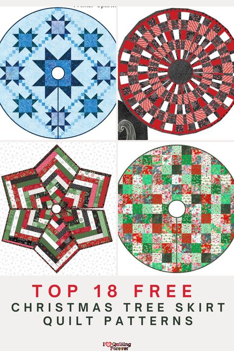 Top 18 Free Christmas Tree Skirt Quilt Patterns (+9 Bonus Patterns For Sale) Christmas Tree Skirt Patterns Free Printable, Quilt As You Go Tree Skirt, Free Christmas Tree Skirt Pattern, Quilted Tree Skirt Pattern, Tree Skirt Sewing Pattern, Christmas Tree Skirt Patterns, Christmas Tree Skirt Quilt, Tree Skirt Quilt, Small Christmas Tree Skirts