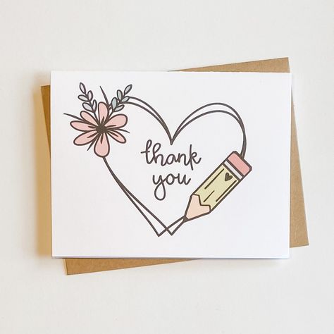 Handmade Teacher Thank You Cards Easy, Drawing Thank You Cards, Teacher Appreciation Thank You Cards, Funny Teacher Thank You Cards, Gratitude Cards Handmade For Teachers, Handmade Appreciation Cards, Homemade Teacher Appreciation Cards, Thank You Drawing For Teacher, Zentangle Thank You Cards