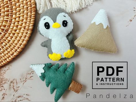 #penguin #felt #animal #bird #sewing #toy #pattern #Etsy #easy #tutorial Easy Hand Sewing, Sewing Felt, Plushies Diy, Tree Mountain, Ornament Garland, Diy Gifts For Kids, Felt Pattern, Cadeau Diy, Felt Patterns