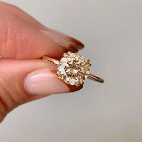 Champagne Moissanite, Colored Moissanite, Moissanite Engagement Ring Round, Champagne Ring, Fancy Diamond Ring, Gold Promise Ring, Diamond Rings With Price, Dainty Engagement Rings, Moissanite Solitaire Ring