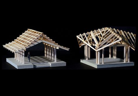 Buddha Pavilion : Poon Design Inc. Timber Structure Pavilion, Timber Pavilion Design, Japanese Pavilion Architecture, Japanese Tea House Plans, Community Pavilion, Thai Pavilion, Chinese Pavilion, Bus Stop Design, Structural Model