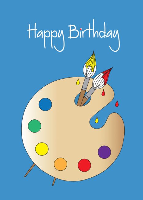 Birthday Card for Artist with palette and brushes card Happy Birthday Painting, Artist Birthday, Unique Business Cards Design, Show Art, Birthday Painting, Baby Play Activities, Colorful Invitations, Good Luck Cards, Artist Palette