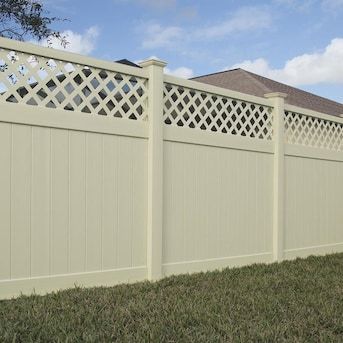 Freedom Ready-to-Assemble Freeport 6-ft H x 6-ft W Sand Vinyl Lattice-Top Fence Panel in the Vinyl Fence Panels department at Lowes.com Privacy Deck, Fence With Lattice Top, Vinyl Fence Panels, Vinyl Fencing, Deck Privacy, Railing Ideas, Backyard Privacy, Fence Styles, Deck Railing