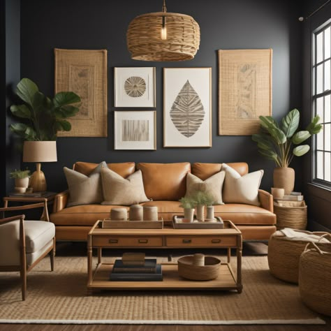 Modern Global Living Room, Modern Artistic Interior Design, Vintage Contemporary Decor Living Room, Masculine Boho Living Room, Neutral Living Room Decor Earth Tones, Transitional Eclectic Decor, Modern Masculine Living Room, Living Room Mcm, Modern Boho Living Room Ideas