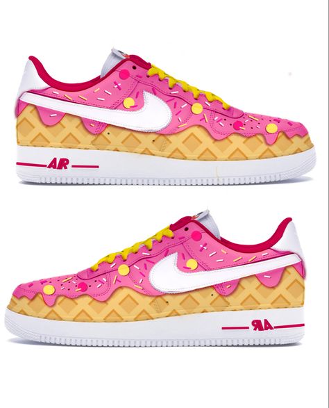 Cream Air Force 1, Ice Cream Sneakers, Shoe Refashion, Custom Sneakers Diy, Af1 Custom, Custom Painted Shoes, Custom Shoes Diy, Diy Sneakers, Painted Sneakers