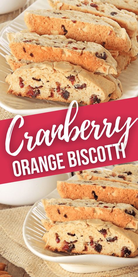 Cranberry Orange Biscotti are such an elegant cookie. The orange & cranberry combination with the added white chocolate flavor is incredible. Thanksgiving Biscotti, Cranberry Biscuits, Peanut Butter Biscotti, Cranberry Biscotti Recipe Easy, Cranraisin Recipes, Cranberry Orange Cookies Recipes, Recipes Using Fresh Oranges, Lemon Cranberry Cookies, Cranberry Orange Bisconie