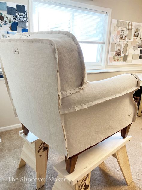 Armchair Slipcover Diy, Arm Chair Reupholster Diy, Reapolstering Sofa, Diy Slipcovers For Couch, Chair Slipcover Diy, Reupholster Chair Diy, Slipcovered Headboard, Wingback Chair Slipcovers, Diy Furniture Upholstery