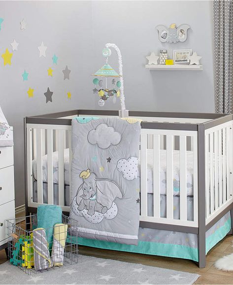 Love the dumbo theme! Very subtle colors but still adding a touch of Disney magic. What's not to love? #ad Dumbo Nursery, Disney Baby Rooms, Dream Big Nursery, Disney Baby Nurseries, Girl Crib Bedding Sets, Crib Bedding Boy, Crib Bedding Girl, Baby Boy Bedding, Baby Nurseries