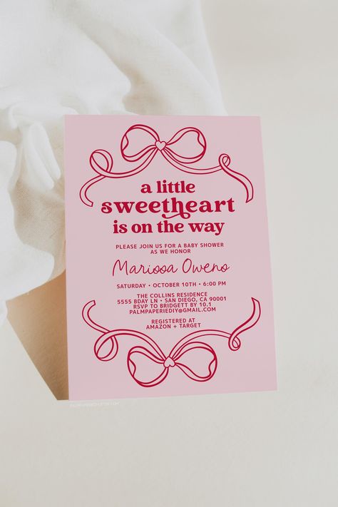 Valentines Baby Shower Invitation, Little Sweetheart, Template, Pink Red, Girl, Digital Sweetheart Is On The Way, Valentines Day Themed Baby Shower Ideas, Little Love Baby Shower Theme, Valentines Baby Shower Invitations, Boy Valentine Baby Shower Ideas, Valentine Day Baby Shower Ideas, Valentines Baby Sprinkle, Cupid Baby Shower Theme, Baby Shower In February Ideas