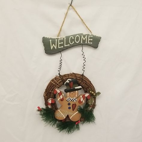 Gingerbread Welcome Sign Wood Gingerbread, Christmas Tag, Shop Signs, Holiday Festival, Colorful Decor, Green Brown, Green And Brown, Welcome Sign, Gingerbread