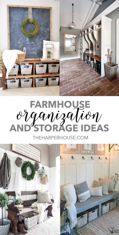 These pretty farmhouse storage and organization ideas will give you some great tips to start the school year off right! Windows Seat, Farmhouse Organization, Tiny Entryway, Pretty Farmhouse, Storage And Organization Ideas, Farmhouse Storage, Farmhouse Entryway, Farmhouse Inspiration, Farmhouse Remodel