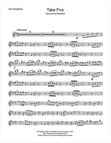 Take Five by Paul Desmond for alto saxophone Alto Saxophone Sheet Music Jazz, Loose Sketches, Paul Desmond, Alto Sax Sheet Music, Sax Music, Alto Saxophone Sheet Music, Trumpet Music, Jazz Songs, Clarinet Sheet Music