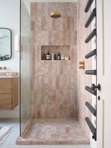 Pink Marble Bathroom, Pink Tile Bathroom Ideas, Shower Floor Tile Ideas, Pink Tile Bathroom, Bathroom Moodboard, Honed Marble Tiles, Mandarin Stone, Marble House, Indoor Tile