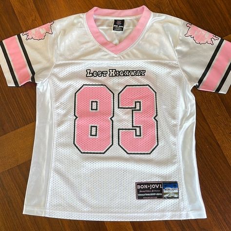 Pink Football, Lost Highway, Pink Jersey, Limited Edition Shirt, Black Letter, Black White Pink, Bon Jovi, Football Jersey, Black Trim