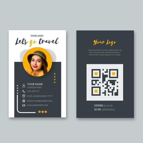 Travel Card Design, Digital Card Ideas, Id Card Design Creative, Creative Id Card Design, Name Card Ideas, Event Badge Design, Id Card Design Template, Digital Business Card Design, Business Card With Qr Code