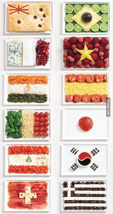 From the international food festival. Cool.  ( @Mariana Marchena ) Food Flags, Eurovision Party, Around The World Theme, Flag Food, International Party, Travel Birthday, Around The World Food, Travel Party Theme, Olympic Party