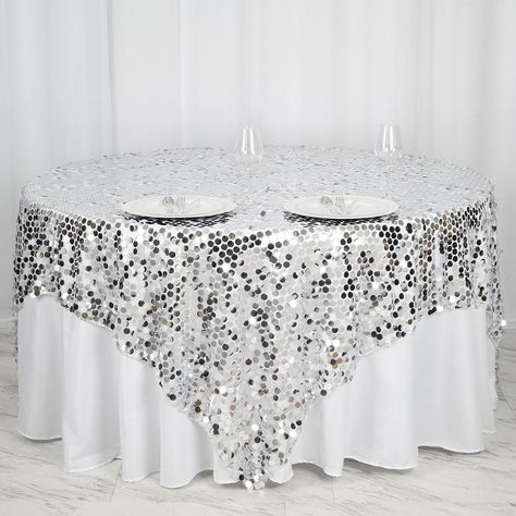 Wedding Table Overlays, Wonderland Wedding Decorations, Silver Wedding Decorations, Cheap Table, Black Tablecloth, Sequin Table, Table Overlays, Wedding Cake Table, Silver Table