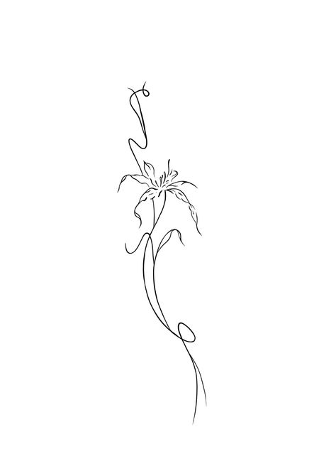 Tattoo For April Birth Month, Line Up Tattoo, One Line Rib Tattoo, Star Of Bethlehem Flower Tattoo, Elegant Back Tattoos For Women Classy, Side Of Waist Tattoo, Line Work Flower Tattoo Simple, Tiger Lily Back Tattoo, Today Is A Gift Tattoo