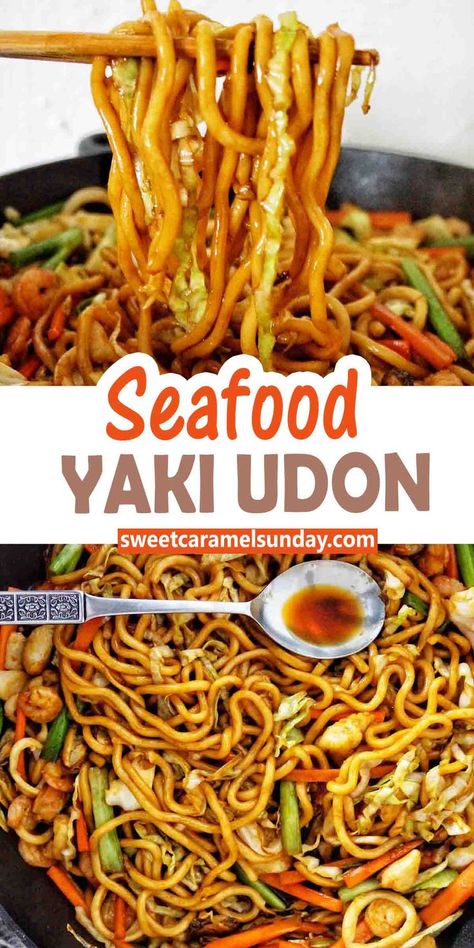 Seafood Udon, Noodle Sauce Recipe, Stir Fry Fish, Seafood Stir Fry, Udon Stir Fry, Stir Fried Noodles, Mixed Seafood Recipe, Mixed Seafood, Udon Noodles Recipe