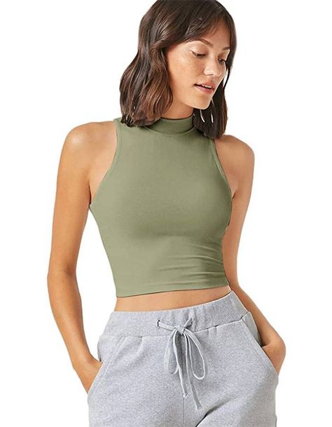 Business Casual Minimalist, Shein Basics, Mock Neck Crop Top, Trendy Business Casual, Business Formal Dress, Coachella Dress, Halter Tank Top, High Neck Sleeveless, Top Outfit