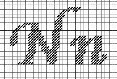 Calligraphic alphabet, copyright Napa Needlepoint (click to see artice with all the letters) Cross Stitch Fonts Free Alphabet Charts, Needlepoint Alphabet Charts, Needlepoint Lettering, Alphabet Fonts Cross Stitch Pattern, Charted Needlepoint Alphabets, Needlepoint Kits Canvases, Cross Stitch Fonts Large, Needlepoint Monogram, Plastic Canvas Letters