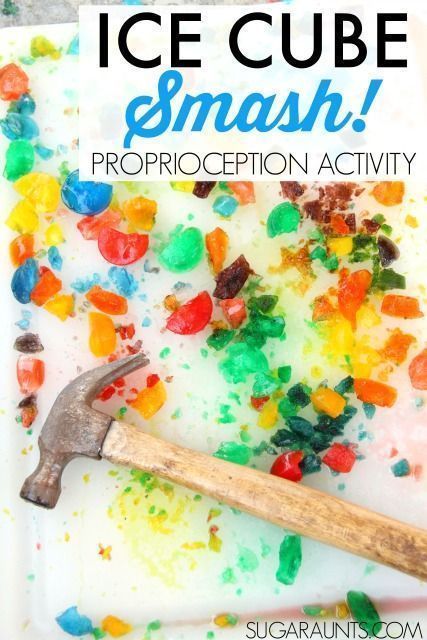 Ice Cube Proprioception and Vestibular Activity for kids that need sensory input. This is fun for typically developing children (and the adults) too! Vestibular Activities, Proprioceptive Activities, Colored Ice Cubes, Proprioceptive Input, Ice Play, Sensory Input, Sensory Diet, Gross Motor Activities, Sensory Integration