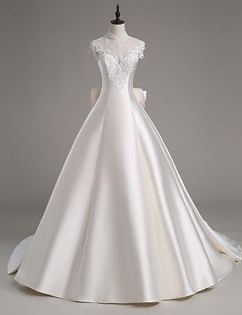 Wedding Dress Cathedral, Wedding Dress Cathedral Train, Satin Bridal Gowns, Cheap Wedding Dresses Online, Cathedral Train, Trendy Wedding Dresses, Satin Tulle, Wedding Dresses Strapless, Ivory Wedding Dress