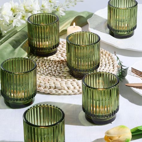 PRICES MAY VARY. 8pcs green decor: Crafted with high-quality materials, our green candle holders are designed to add a touch of rustic charm to your wedding decor. The ribbed detailing and elegant shape make them perfect for creating a memorable and timeless ambiance. Vintage table decor: Our packaging is specially made for these large votive candle holders, each of them are wrapped securely in a custom thick bubble bag to avoid breakage in transit. In the unlikely event that you receive a broke Boho Easter Decor, Blue Votive Candle Holders, Easter Candle Holders, Table Decor Vintage, Decor For Table, Boho Easter, Green Candle Holders, Party Table Decor, Glass Votive Holders