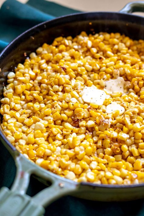 Meme's Southern Fried Corn Recipe (The Best Skillet Recipe!) - Grilled Cheese Social Crockpot Collard Greens, Fried Corn Recipe, Easy Honey Butter, Southern Fried Corn, Fried Corn Recipes, Easy Bbq Chicken, Summer Side Dish, Candied Sweet Potatoes, Fried Corn