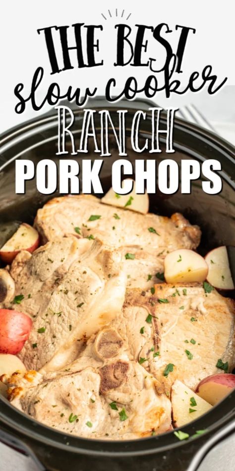 Pork Chop Potato Crock Pot, Pork Chops In The Crock Pot Ranch, Ranch Seasoning Pork Chops, Bone In Pork Chop Recipe Crock Pot, Slow Cooker Ranch Pork Chops, Crockpot Ranch Pork Chops, Healthy Pork Chops, Healthy Pork Chop Recipes, Ranch Pork Chops Crock Pot