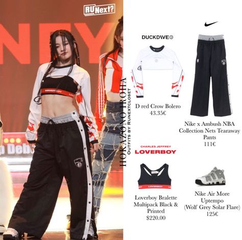 Iroha's Outfit from R U Next Ep. 5 wearing @gvgstore @charlesjeffreyloverboy @nike #IROHA #RUNEXT #호카조노이로하… | Instagram Red Crow, R U Next, Black Wolf, Kpop Outfits, Stage Outfits, Korean Outfits, Asian Fashion, Chic Outfits, Bralette