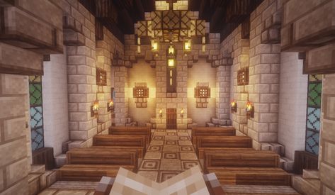 Minecraft Fantasy House Interior, Midevil Minecraft Interior, Minecraft Light Fixtures, Medieval Church Minecraft, Minecraft Lighthouse Ideas, Minecraft Church Interior, Minecraft Library Interior, Minecraft Lighthouse, Minecraft Castle Designs