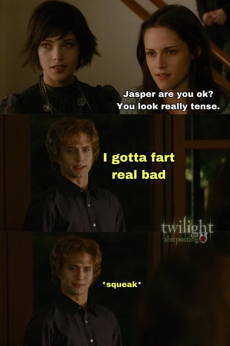 Funny Twilight Quotes, Twilight Quiz, Jasper Twilight, Twilight Videos, Twilight Jokes, Billy Burke, Twilight Quotes, Twilight Funny, Twilight Memes