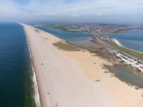 Above Chesil Beach looking towards Weymouth - Dorset coast aerial image Weymouth Dorset, Dorset Coast, England Beaches, Aerial Images, Seaside Towns, Uk Travel, Beach Look, Aerial View, Places To Travel