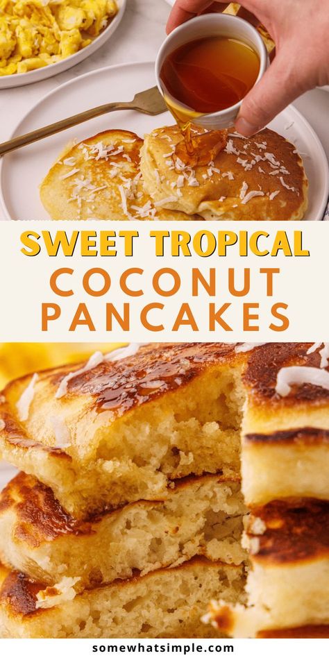 Sweet Tropical Coconut Pancakes bring a taste of paradise to your breakfast table! Fluffy and light, these pancakes are infused with shredded coconut for a delightful tropical flavor. Perfectly golden and delicious, they pair beautifully with maple syrup, fresh fruit, or even a dollop of whipped cream. Whether it’s a relaxing weekend brunch or a special morning treat, these pancakes transport you to a sunny island with every bite! Cream Pancakes, Coconut Pancakes, Hashbrown Recipes, Relaxing Weekend, Egg Recipes For Breakfast, French Toast Recipe, Coconut Recipes, Breakfast Recipes Casserole, Waffle Recipes