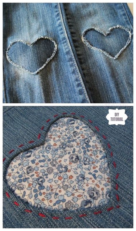 Como Fazer Short, Diy Sy, Mending Clothes, Diy Jeans, Patch Jeans, Heart Diy, Sew Ins, Visible Mending, Fabric Heart