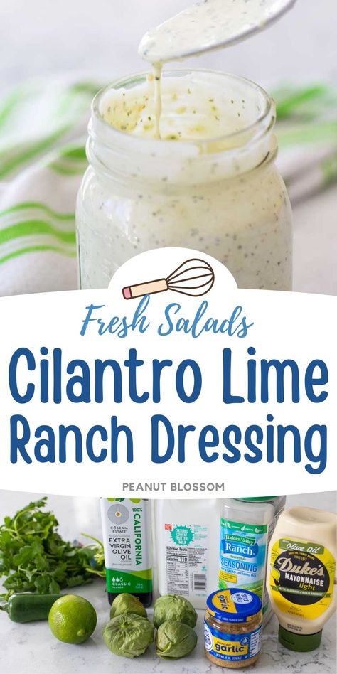 Make this delicious cilantro lime ranch dressing for drizzling over a healthy salad or use it as a dip for sweet potato chips or french fries. This is an easy way to liven up your work week lunches and meal prep kits. Lime Ranch Dressing Recipe, Summer Lunch Ideas For Kids, Easy Summer Lunch Ideas, Potato Chip Dip, Spicy Salad Dressing, Cilantro Lime Ranch, Cilantro Lime Ranch Dressing, Cilantro Ranch Dressing, Cilantro Ranch